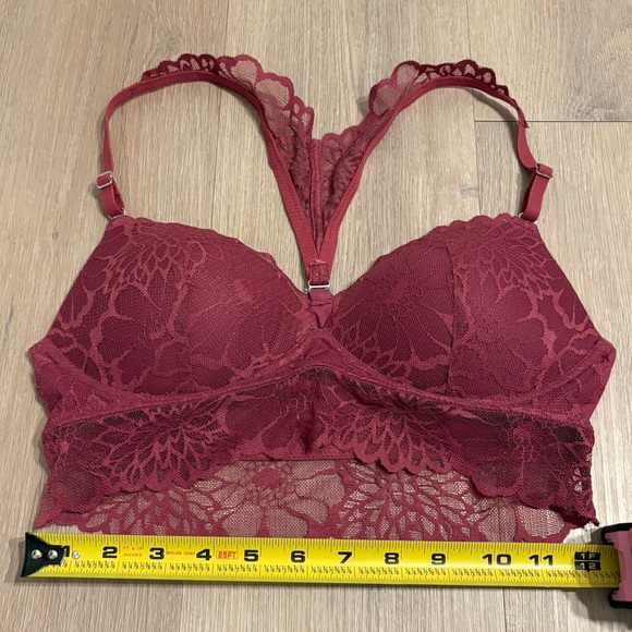 Victorias Secret PINK Womens Bralette Small Burgundy Red Lace Racerback Wireless - Picture 9 of 13